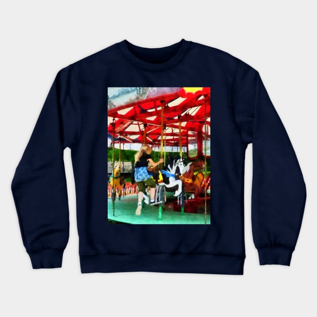 Carnival Midway - Girl Getting on Merry-Go-Round Crewneck Sweatshirt by SusanSavad